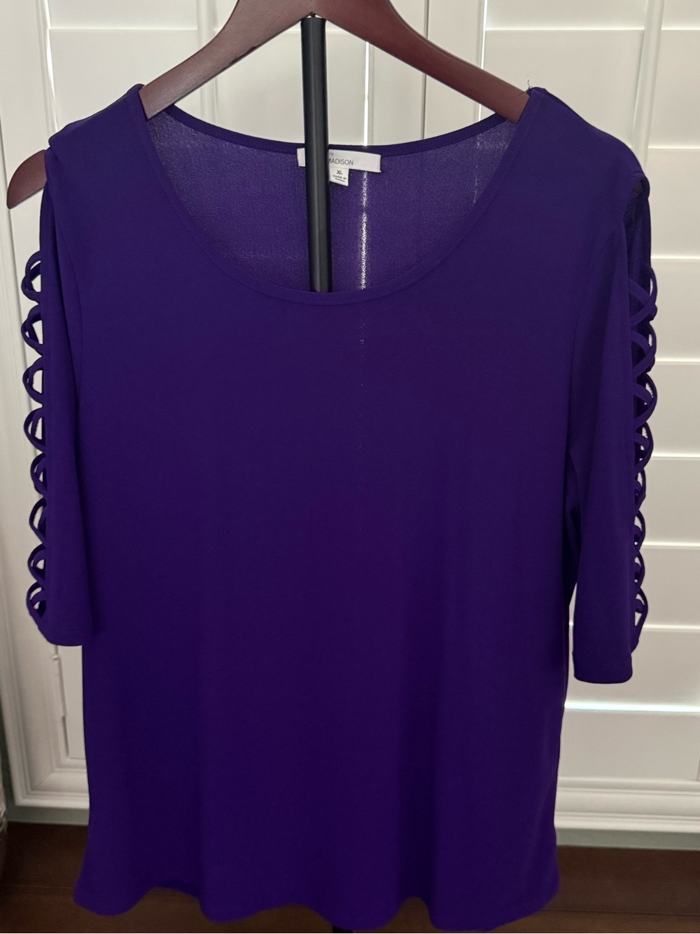 89th & Madison Purple Short Sleeve Top with Lattice Sleeve Detail